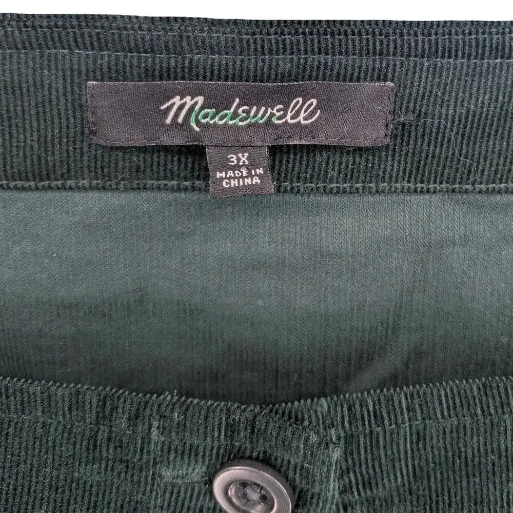 Madewell Embroidered Eyelet Corduroy Tie Sleeve Top Dark Palm Green Plus 3X Boho
